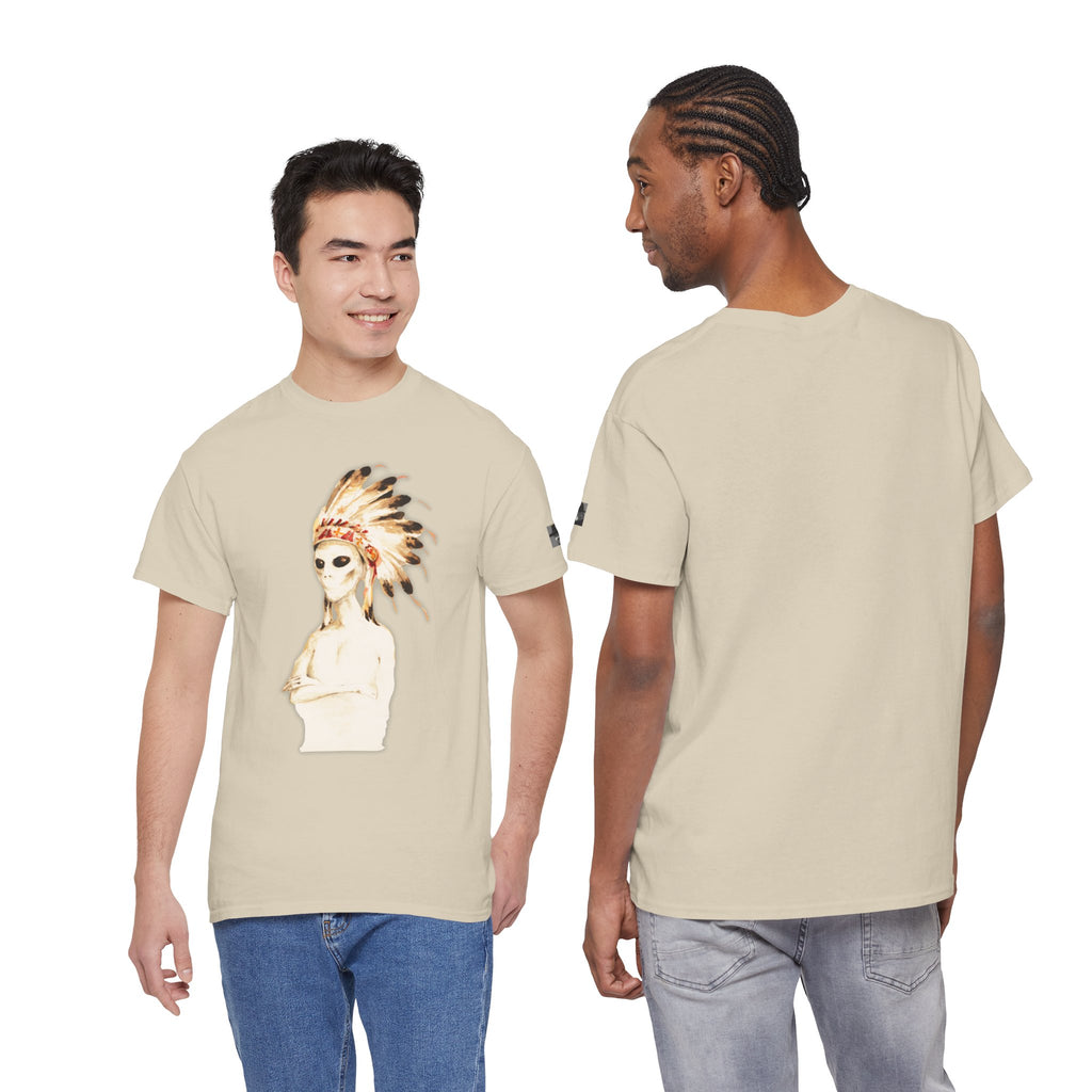 Graphic Tee — Watercolor Skeleton / Alien with Feather Headdress T-Shirt