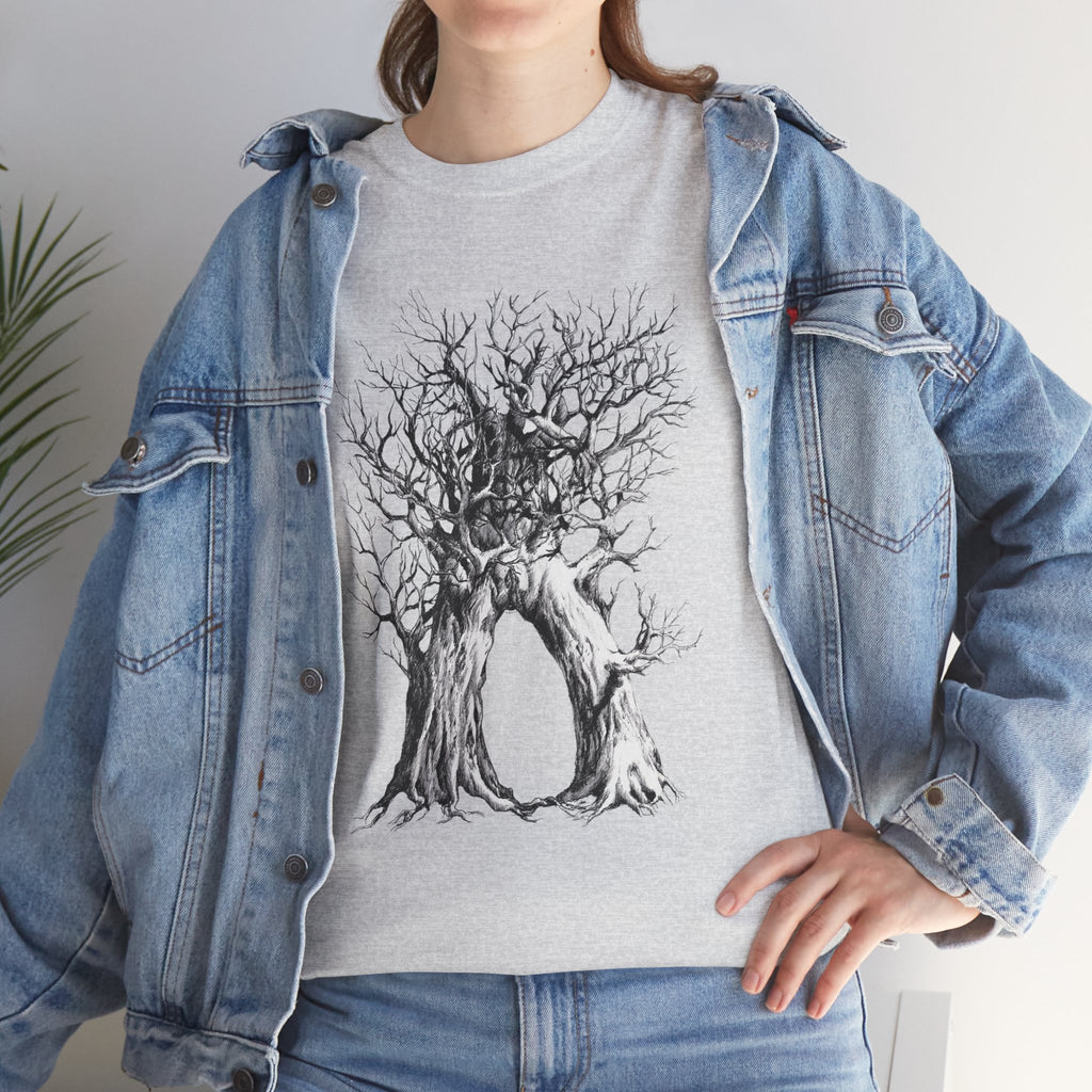 Tree of Lovers T-Shirt — Romantic Embrace Tree Illustration Tee