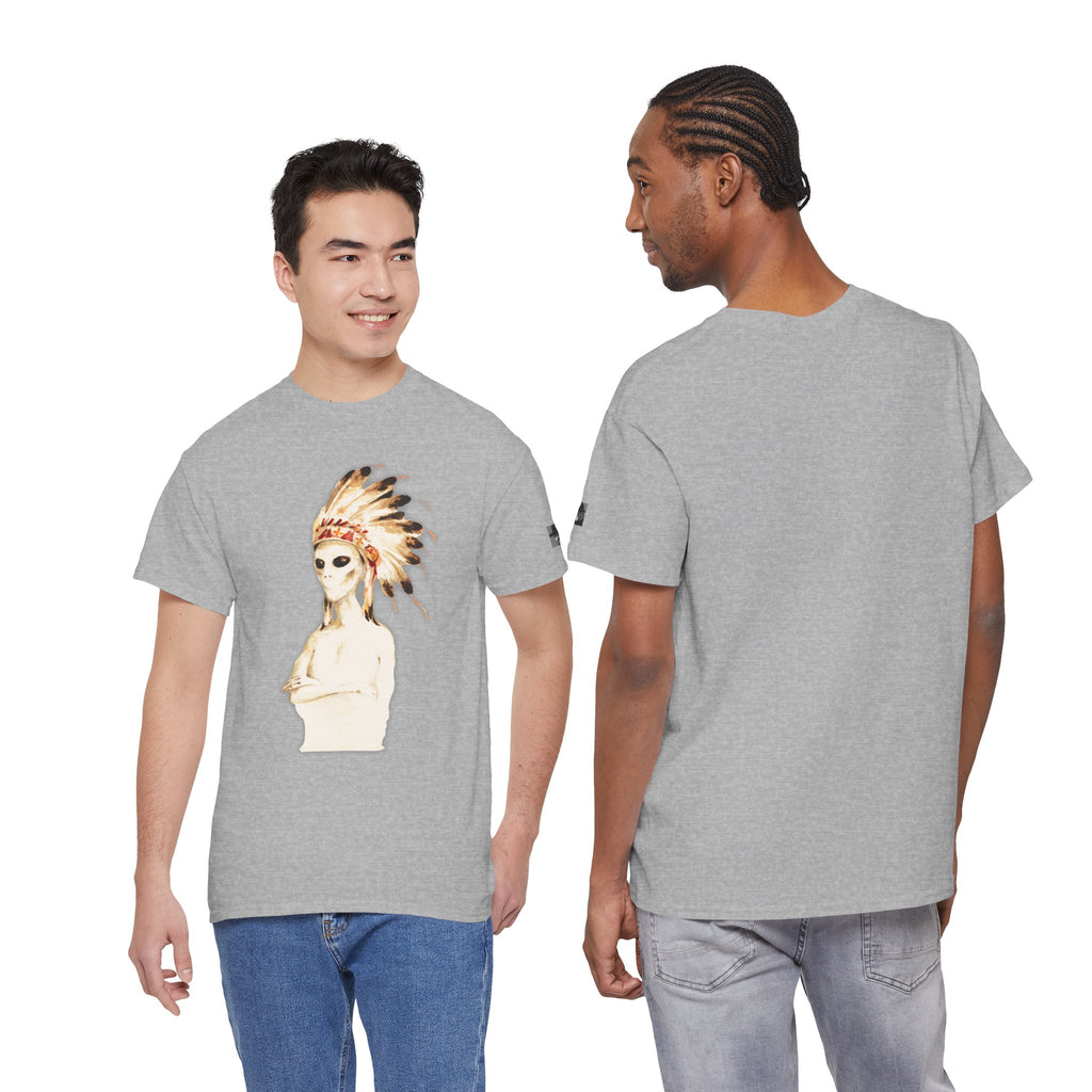Graphic Tee — Watercolor Skeleton / Alien with Feather Headdress T-Shirt
