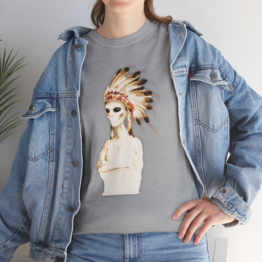 Graphic Tee — Watercolor Skeleton / Alien with Feather Headdress T-Shirt
