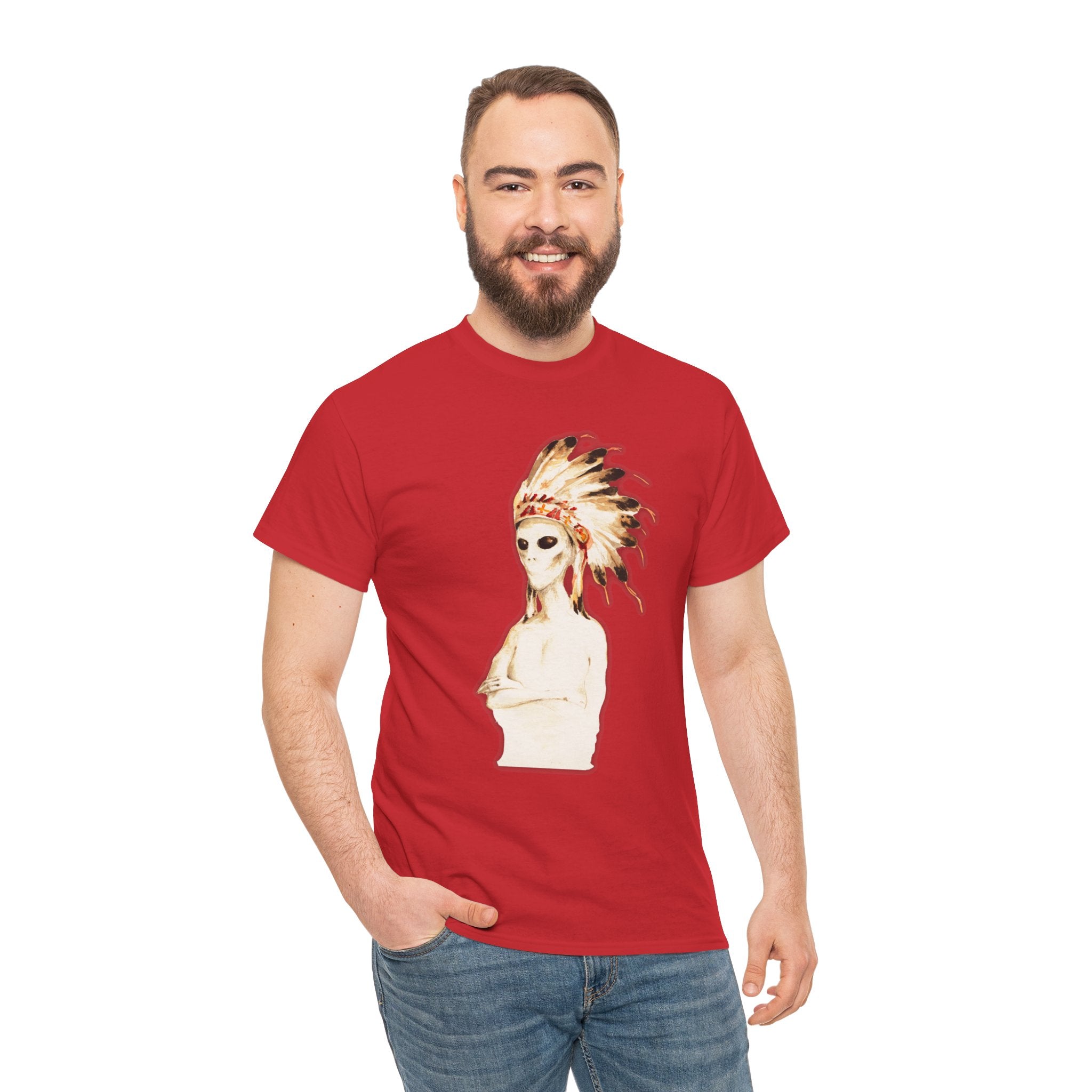 Graphic Tee — Watercolor Skeleton / Alien with Feather Headdress T-Shirt